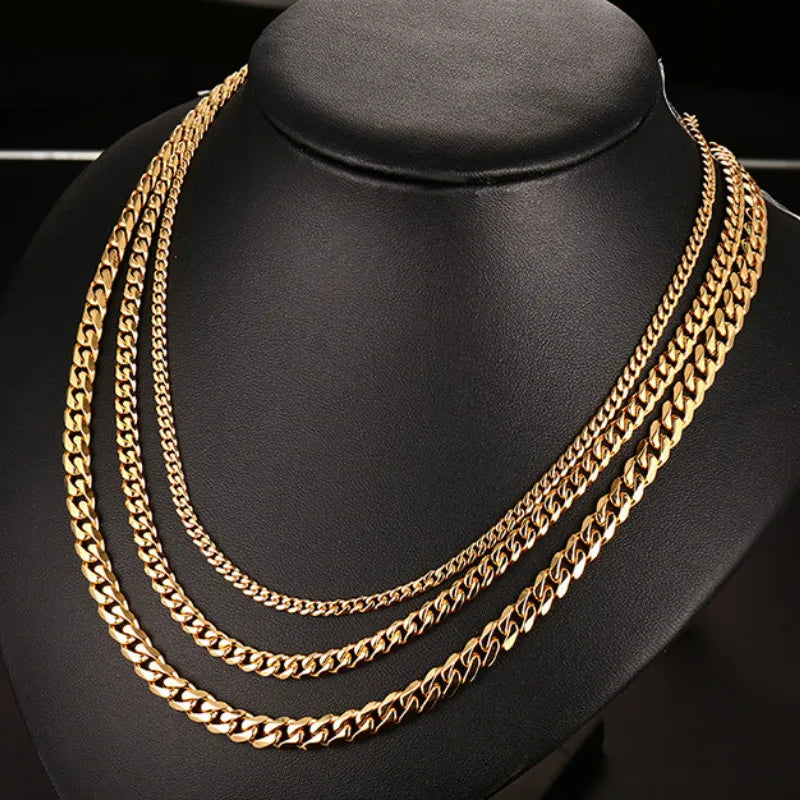 3MM / 5MM / 7MM | Link Chain Stainless Steel Necklace 18 K Gold Plated