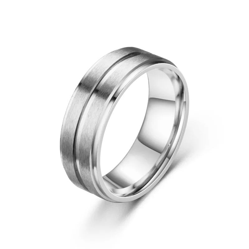 Fortis | 8mm Stainless Steel Black/silver Groove Matte Ring